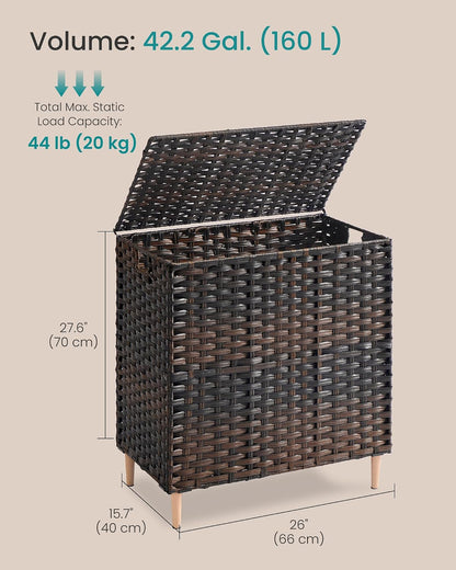 SONGMICS 4-SectionLaundry Hamper With Lid, PE Rattan, 55.5 Gallons (210 L)