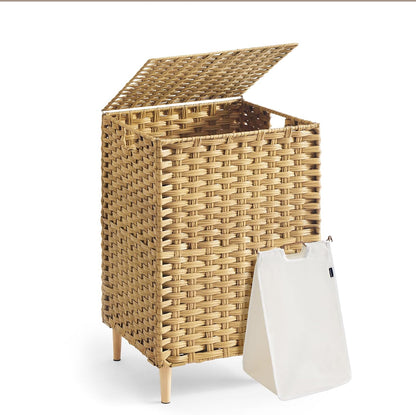 SONGMICS 4-SectionLaundry Hamper With Lid, PE Rattan, 55.5 Gallons (210 L)