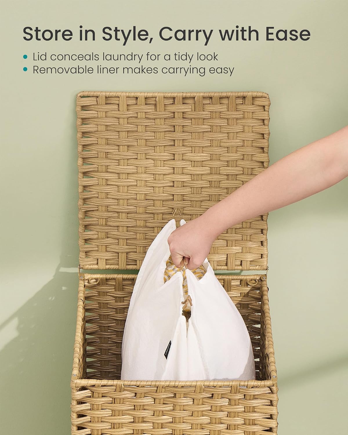 SONGMICS 4-SectionLaundry Hamper With Lid, PE Rattan, 55.5 Gallons (210 L)