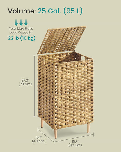 SONGMICS 4-SectionLaundry Hamper With Lid, PE Rattan, 55.5 Gallons (210 L)