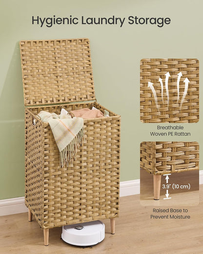 SONGMICS 4-SectionLaundry Hamper With Lid, PE Rattan, 55.5 Gallons (210 L)