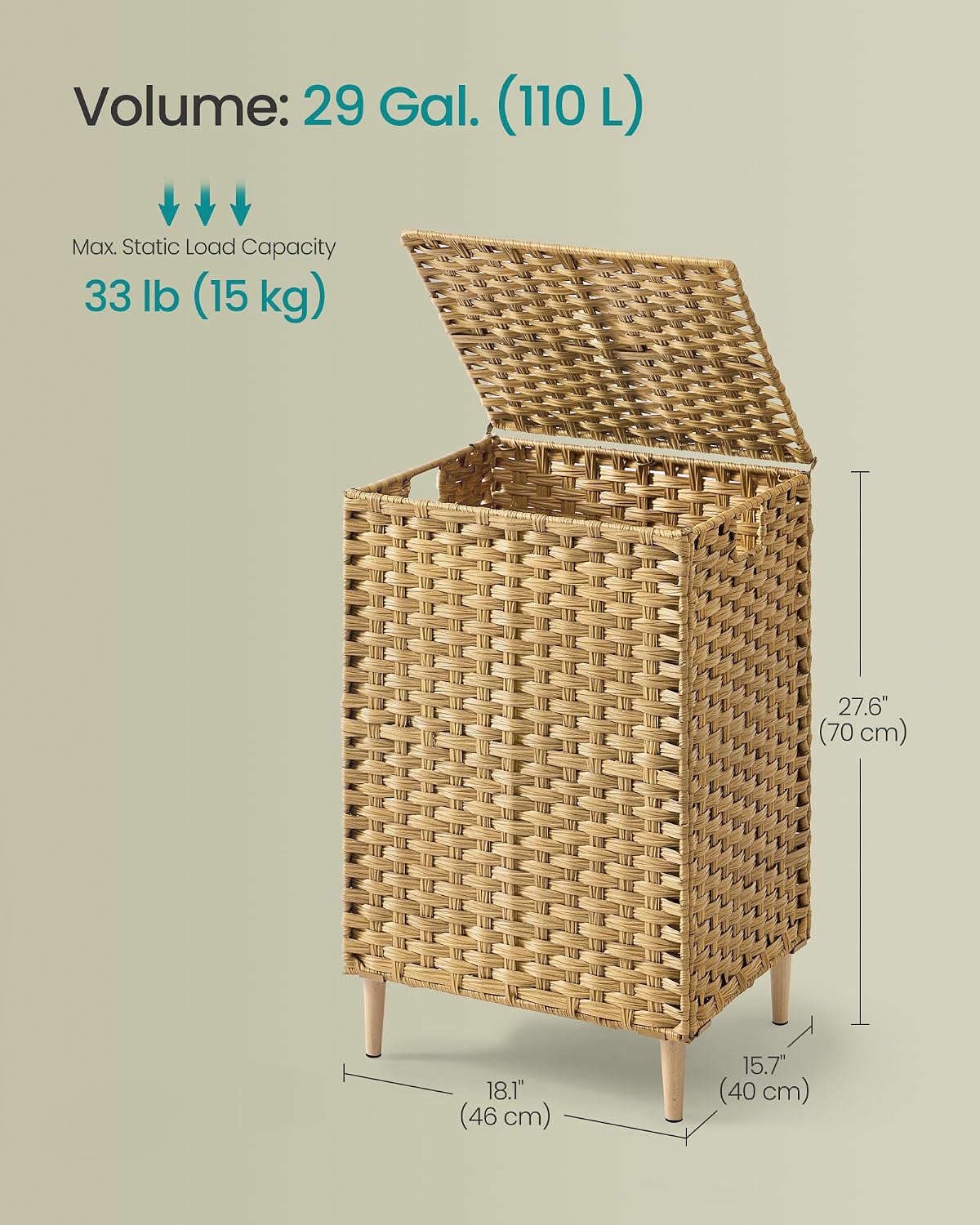 SONGMICS 4-SectionLaundry Hamper With Lid, PE Rattan, 55.5 Gallons (210 L)