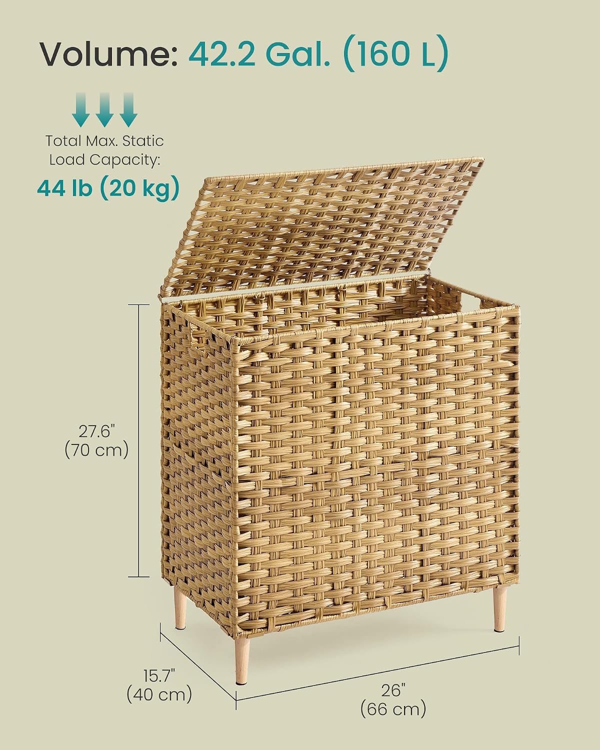 SONGMICS 4-SectionLaundry Hamper With Lid, PE Rattan, 55.5 Gallons (210 L)