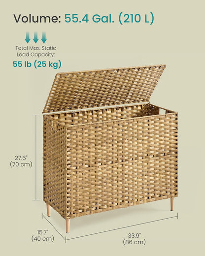 SONGMICS 4-SectionLaundry Hamper With Lid, PE Rattan, 55.5 Gallons (210 L)
