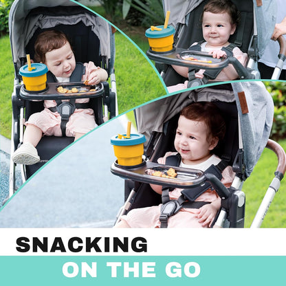 Snack Tray Fits for UPPAbaby Vista/Vista V2/Vista V3/Cruz/Cruz V2/ RumbleSeat/RumbleSeat V2, Stroller Tray with Cup Holder & Recessed Bowl, Dishwasher Safe, Quick Attachment, Folds with Stroller, Grey