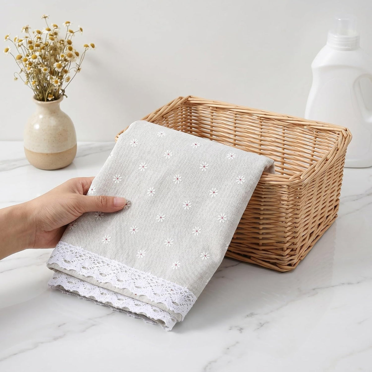 Woven Basket Liner Replacement for Baby Nursery - Breathable Washable Floral Fabric Insert for Nursery Diaper Caddy, Toy Organizer, Laundry Hamper