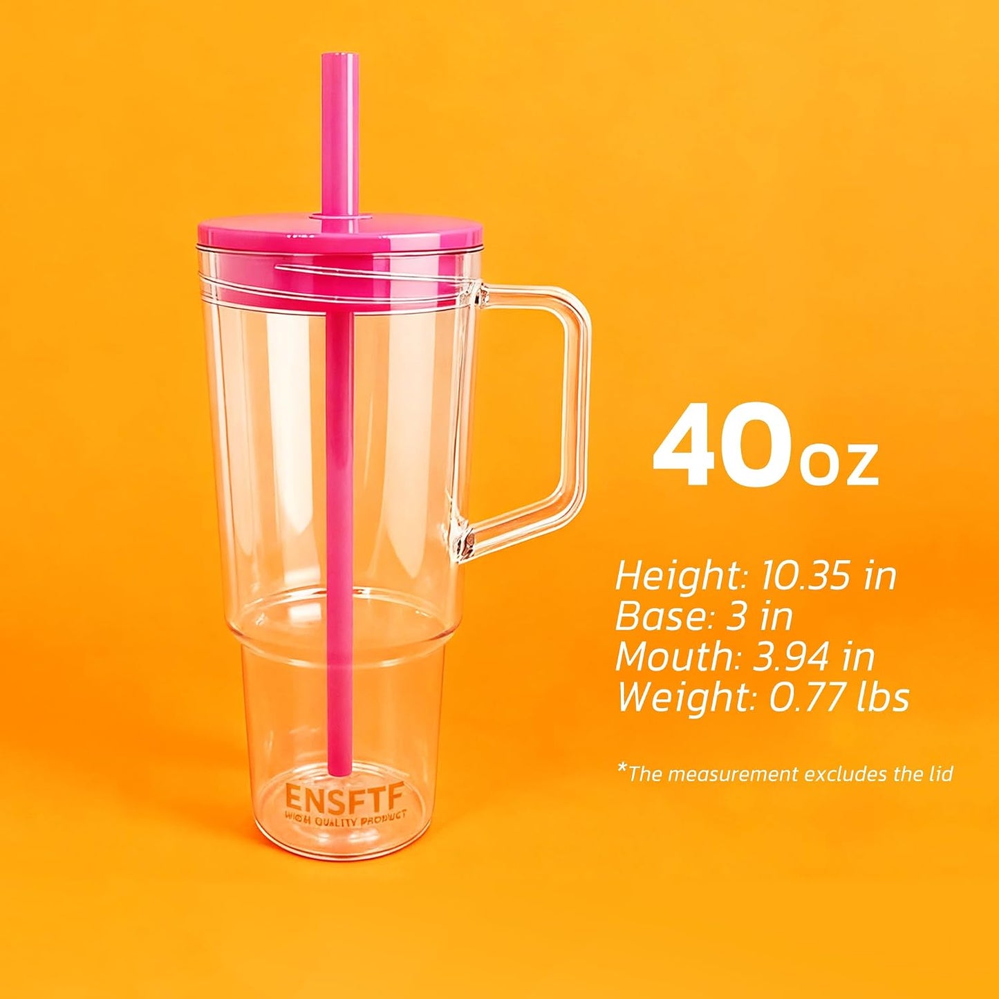 40oz Insulated Clear Tumbler with Handle and Lid & Straw, Reusable Travel Mug for Cold and Hot Drinks, Double-Wall Plastic Water Bottle | Crystal-Clear | Car Cup Holder Fit | Leakproof | BPA-Free