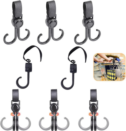 8 Pack Baby Stroller Hooks with Dual Hook Diaper Bags Hanging Hook Hanger Organizer Clip for Grocery Bags Shopping Bag Purse Handbag Strollers Bikes Wheelchairs Rollator Walkers