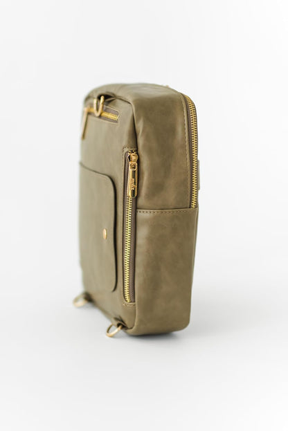 Mini Diaper Bag – Backpack or Crossbody Baby Bag with Organized Storage (Olive)