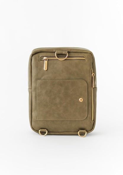 Mini Diaper Bag – Backpack or Crossbody Baby Bag with Organized Storage (Olive)