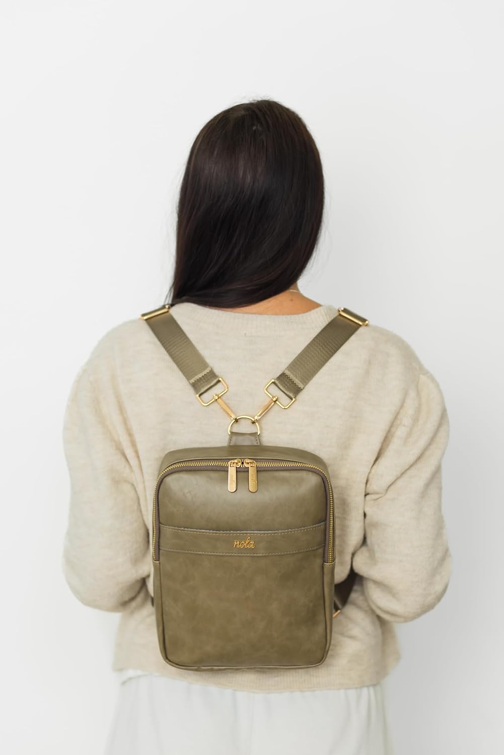 Mini Diaper Bag – Backpack or Crossbody Baby Bag with Organized Storage (Olive)