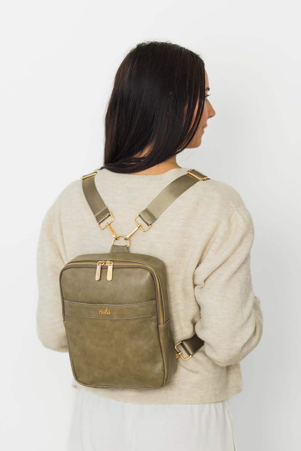 Mini Diaper Bag – Backpack or Crossbody Baby Bag with Organized Storage (Olive)