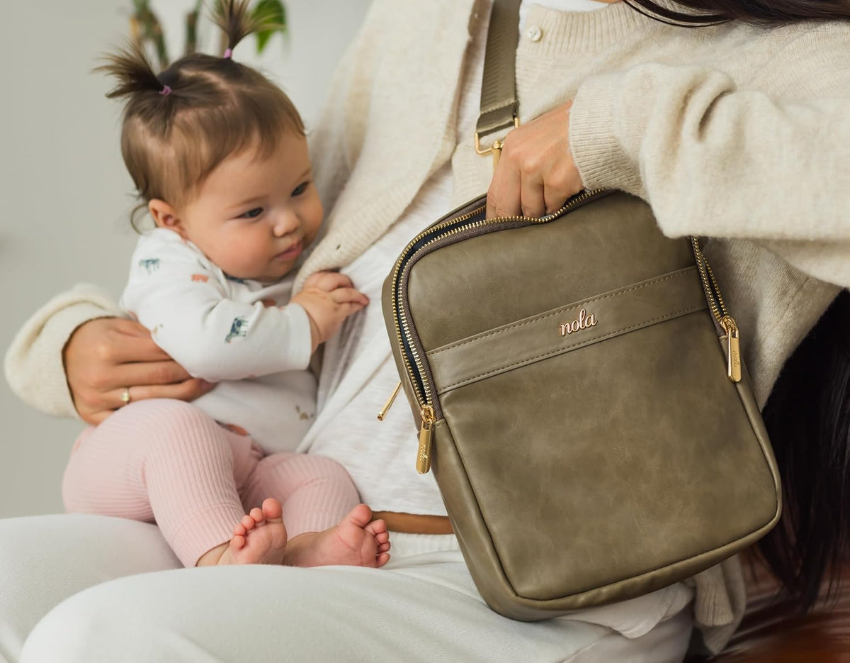 Mini Diaper Bag – Backpack or Crossbody Baby Bag with Organized Storage (Olive)