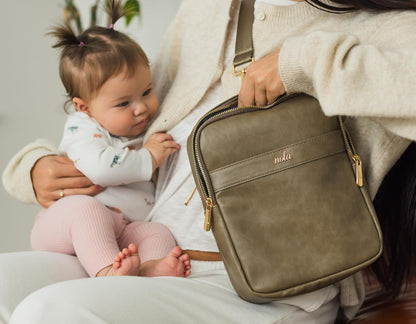 Mini Diaper Bag – Backpack or Crossbody Baby Bag with Organized Storage (Olive)