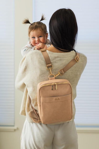 Mini Diaper Bag – Backpack or Crossbody Baby Bag with Organized Storage (Olive)