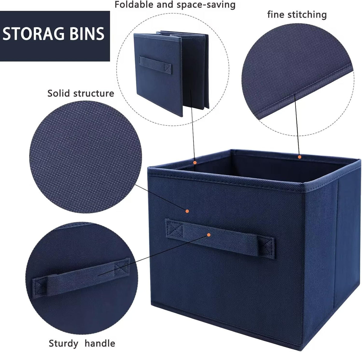 Small Storage Bins,Collapsible Fabric Storage Organizer 9.0"x7.5"x7.5",Mini Storage Box,fit for closet, living room, bookshelf, Kids clothes and toys storage and organization Blue…