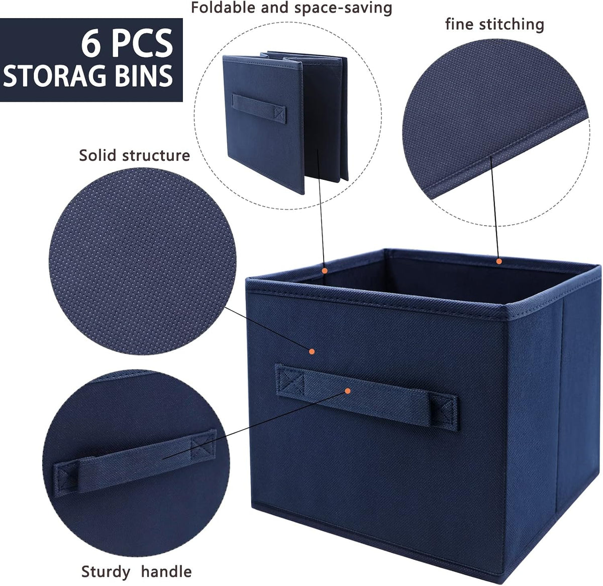 Small Storage Bins,Collapsible Fabric Storage Organizer 9.0"x7.5"x7.5",Mini Storage Box,fit for closet, living room, bookshelf, Kids clothes and toys storage and organization Blue…