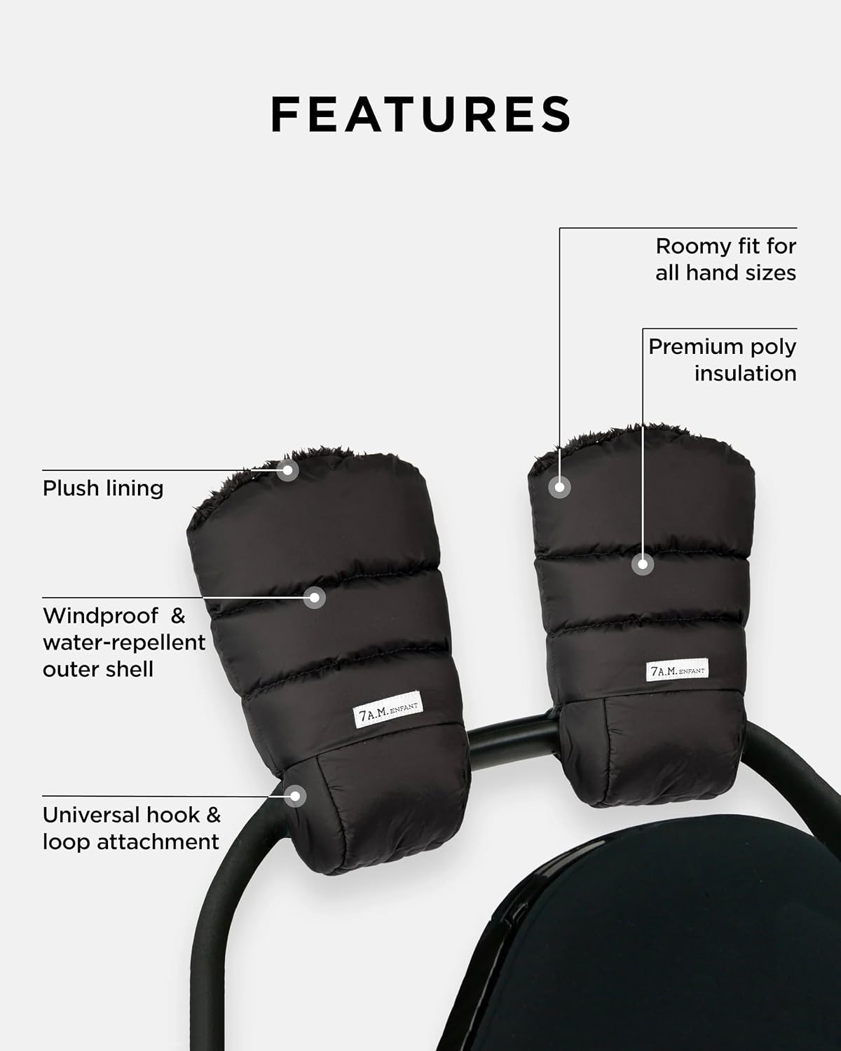 Enfant Stroller Warmmuffs Gloves - Anti-Freeze Stroller Mittens for Handlebars, Water Repellent Hand Warmer Muff for Cold Weather, Plush Lined Stroller Warmmuffs | Winter Stroller Accessories