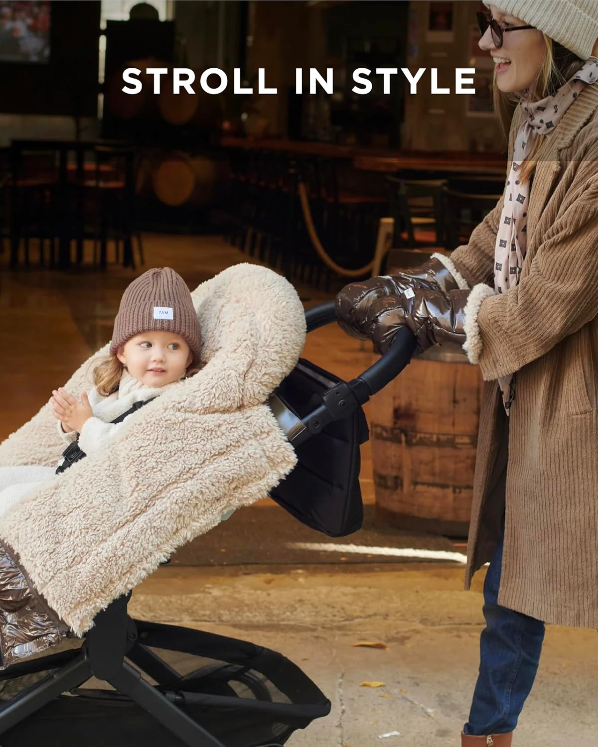 Enfant Stroller Warmmuffs Gloves - Anti-Freeze Stroller Mittens for Handlebars, Water Repellent Hand Warmer Muff for Cold Weather, Plush Lined Stroller Warmmuffs | Winter Stroller Accessories