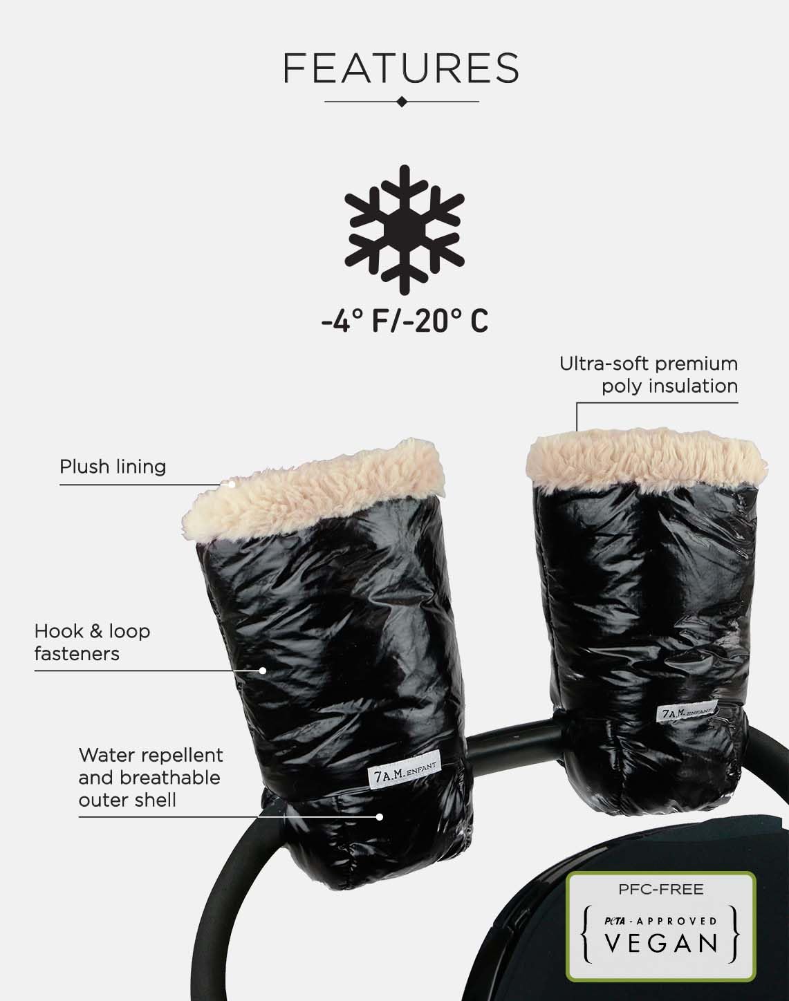Enfant Stroller Warmmuffs Gloves - Anti-Freeze Stroller Mittens for Handlebars, Water Repellent Hand Warmer Muff for Cold Weather, Plush Lined Stroller Warmmuffs | Winter Stroller Accessories