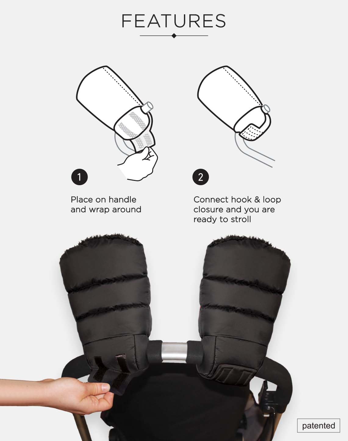 Enfant Stroller Warmmuffs Gloves - Anti-Freeze Stroller Mittens for Handlebars, Water Repellent Hand Warmer Muff for Cold Weather, Plush Lined Stroller Warmmuffs | Winter Stroller Accessories