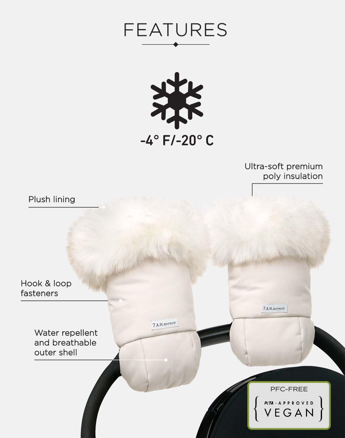 Enfant Stroller Warmmuffs Gloves - Anti-Freeze Stroller Mittens for Handlebars, Water Repellent Hand Warmer Muff for Cold Weather, Plush Lined Stroller Warmmuffs | Winter Stroller Accessories