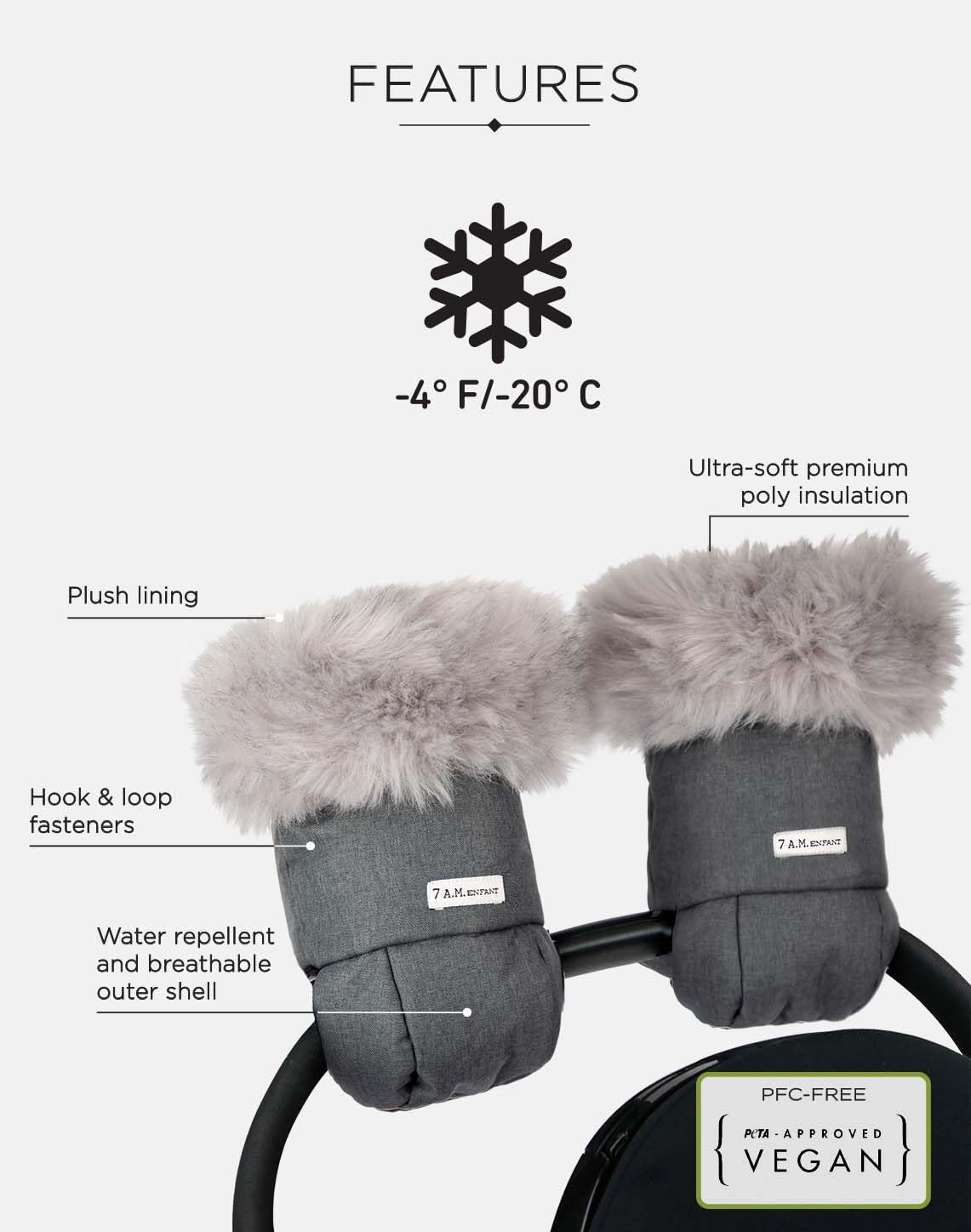 Enfant Stroller Warmmuffs Gloves - Anti-Freeze Stroller Mittens for Handlebars, Water Repellent Hand Warmer Muff for Cold Weather, Plush Lined Stroller Warmmuffs | Winter Stroller Accessories