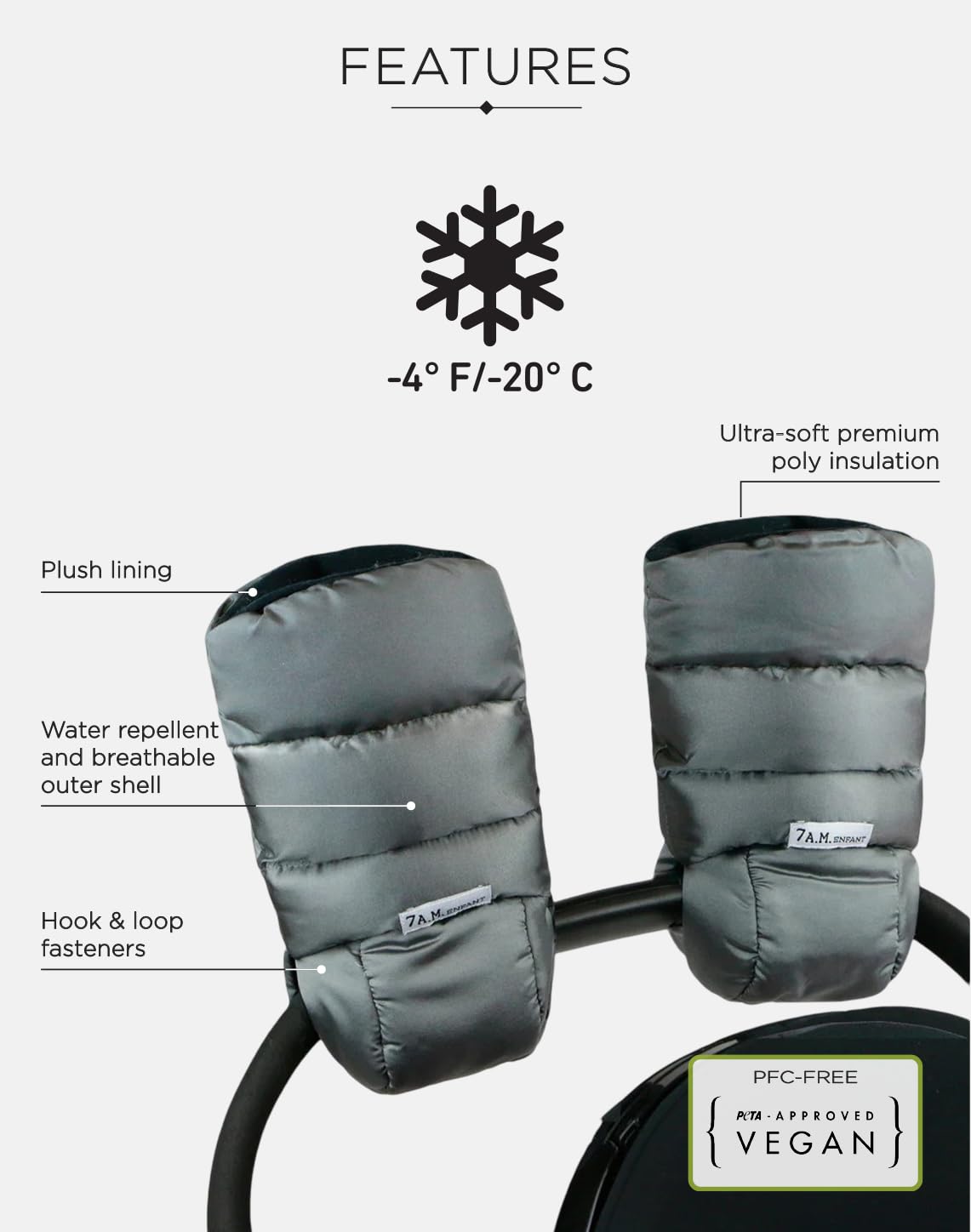 Enfant Stroller Warmmuffs Gloves - Anti-Freeze Stroller Mittens for Handlebars, Water Repellent Hand Warmer Muff for Cold Weather, Plush Lined Stroller Warmmuffs | Winter Stroller Accessories