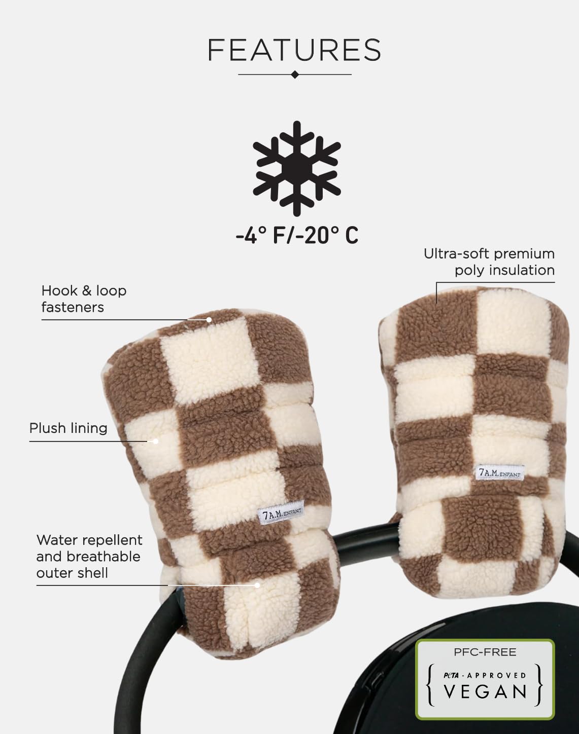 Enfant Stroller Warmmuffs Gloves - Anti-Freeze Stroller Mittens for Handlebars, Water Repellent Hand Warmer Muff for Cold Weather, Plush Lined Stroller Warmmuffs | Winter Stroller Accessories