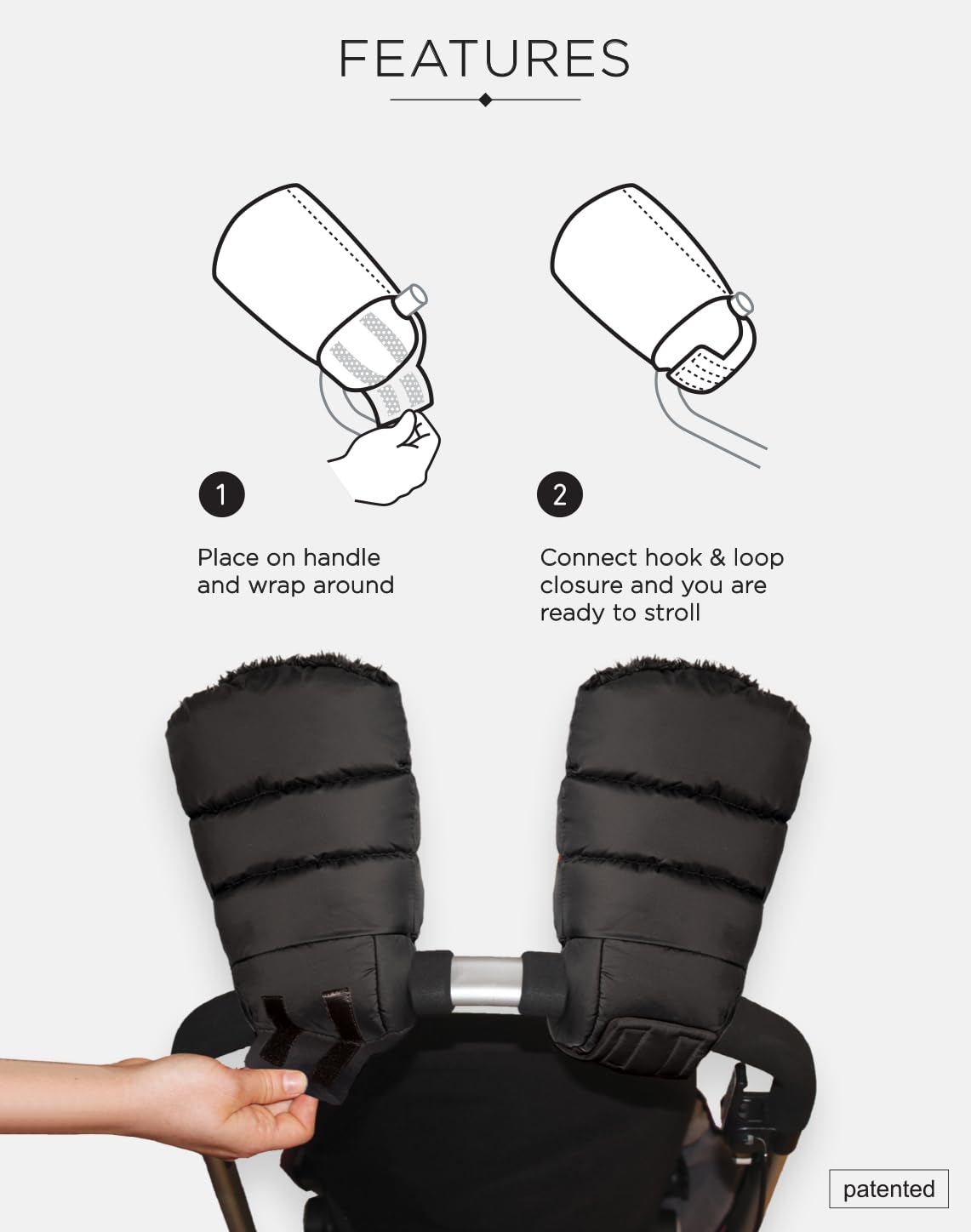 Enfant Stroller Warmmuffs Gloves - Anti-Freeze Stroller Mittens for Handlebars, Water Repellent Hand Warmer Muff for Cold Weather, Plush Lined Stroller Warmmuffs | Winter Stroller Accessories