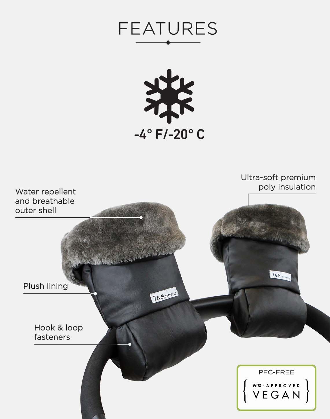 Enfant Stroller Warmmuffs Gloves - Anti-Freeze Stroller Mittens for Handlebars, Water Repellent Hand Warmer Muff for Cold Weather, Plush Lined Stroller Warmmuffs | Winter Stroller Accessories