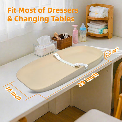 Baby Changing Pad – Wipe-Clean Surface,Non-Slip Base with Safety Strap,Straight Peanut Contoured with Cushioned EVA Foam,Portable Diaper Changing Pad for Newborn and Toddler,Nursery and Travel, Oat