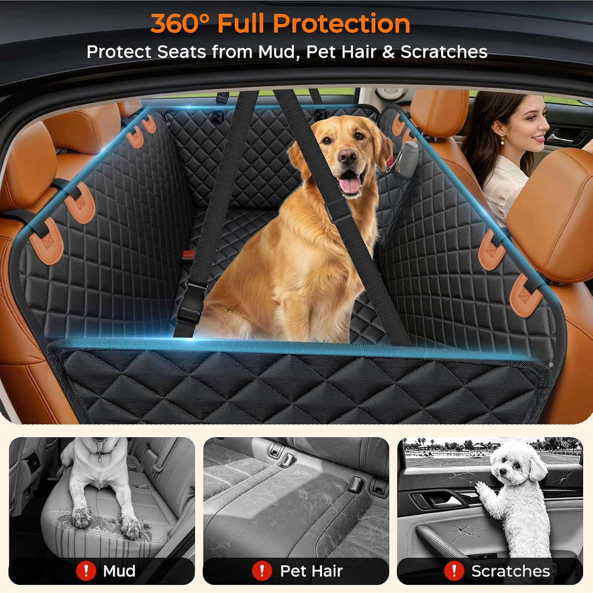 Dog Car Seat Cover for Back Seat, Waterproof Hammock for Car & SUV