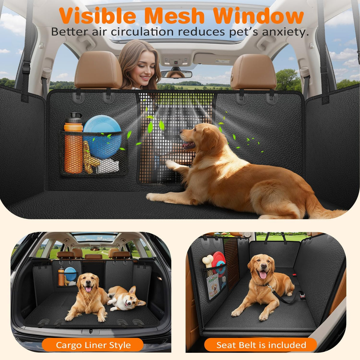 Dog Car Seat Cover for Back Seat, Waterproof Hammock for Car & SUV