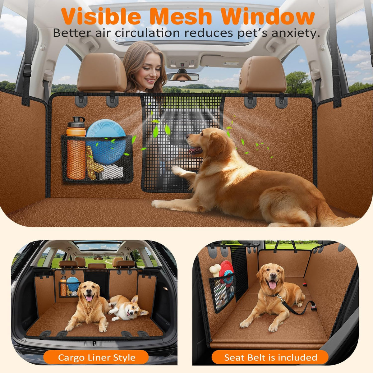 Dog Car Seat Cover for Back Seat, Waterproof Hammock for Car & SUV