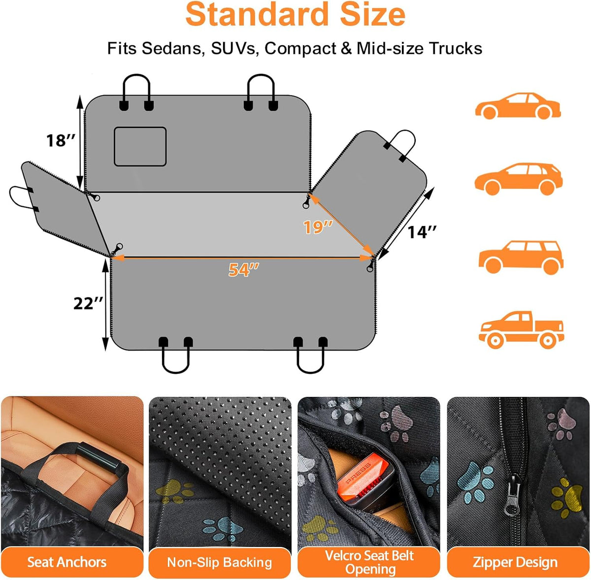 Dog Car Seat Cover for Back Seat, Waterproof Hammock for Car & SUV