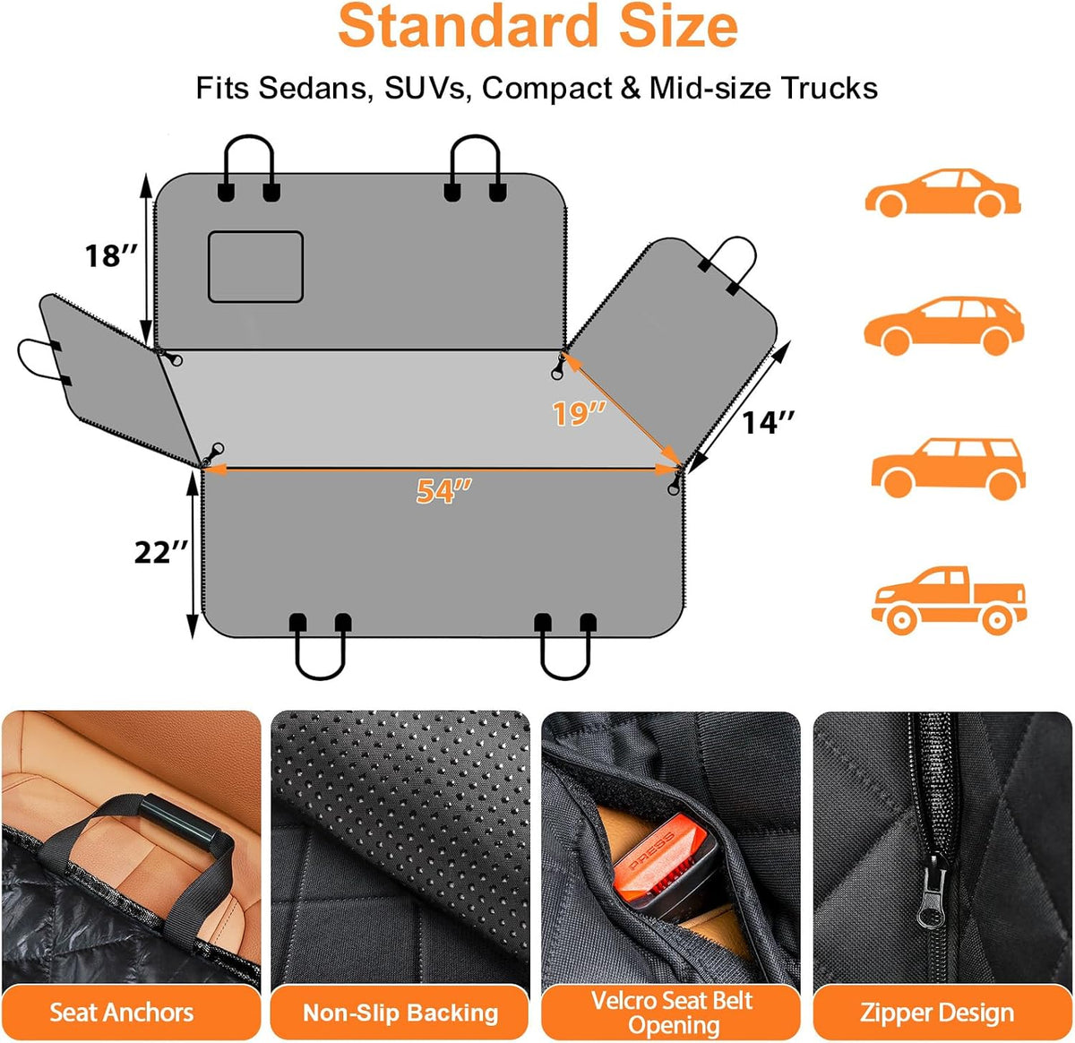Dog Car Seat Cover for Back Seat, Waterproof Hammock for Car & SUV