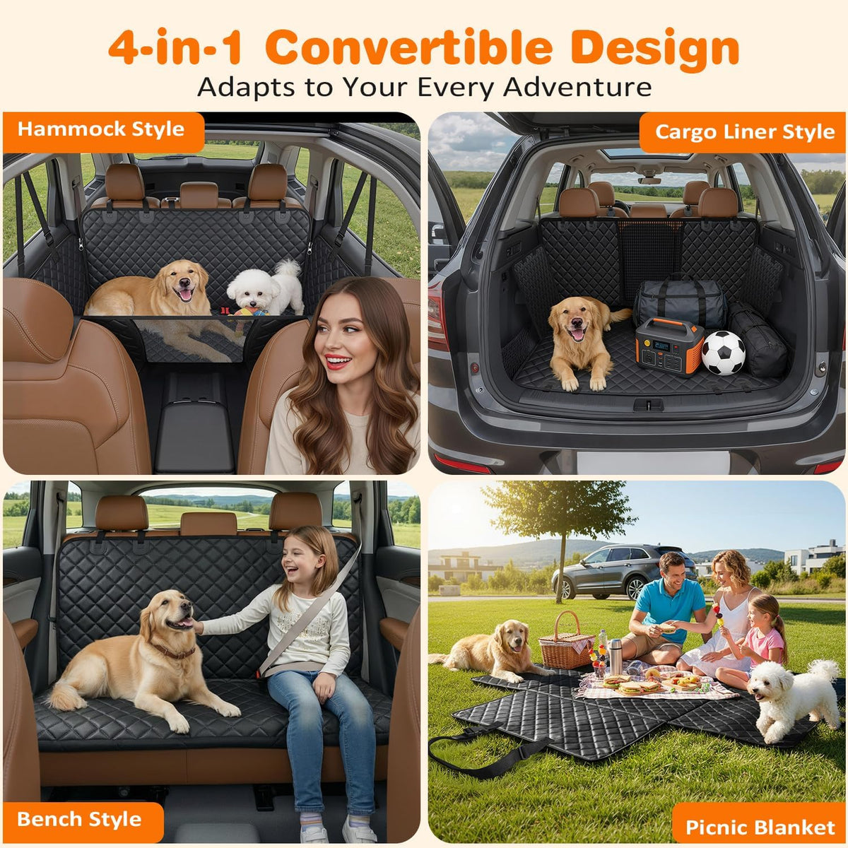 Dog Car Seat Cover for Back Seat, Waterproof Hammock for Car & SUV