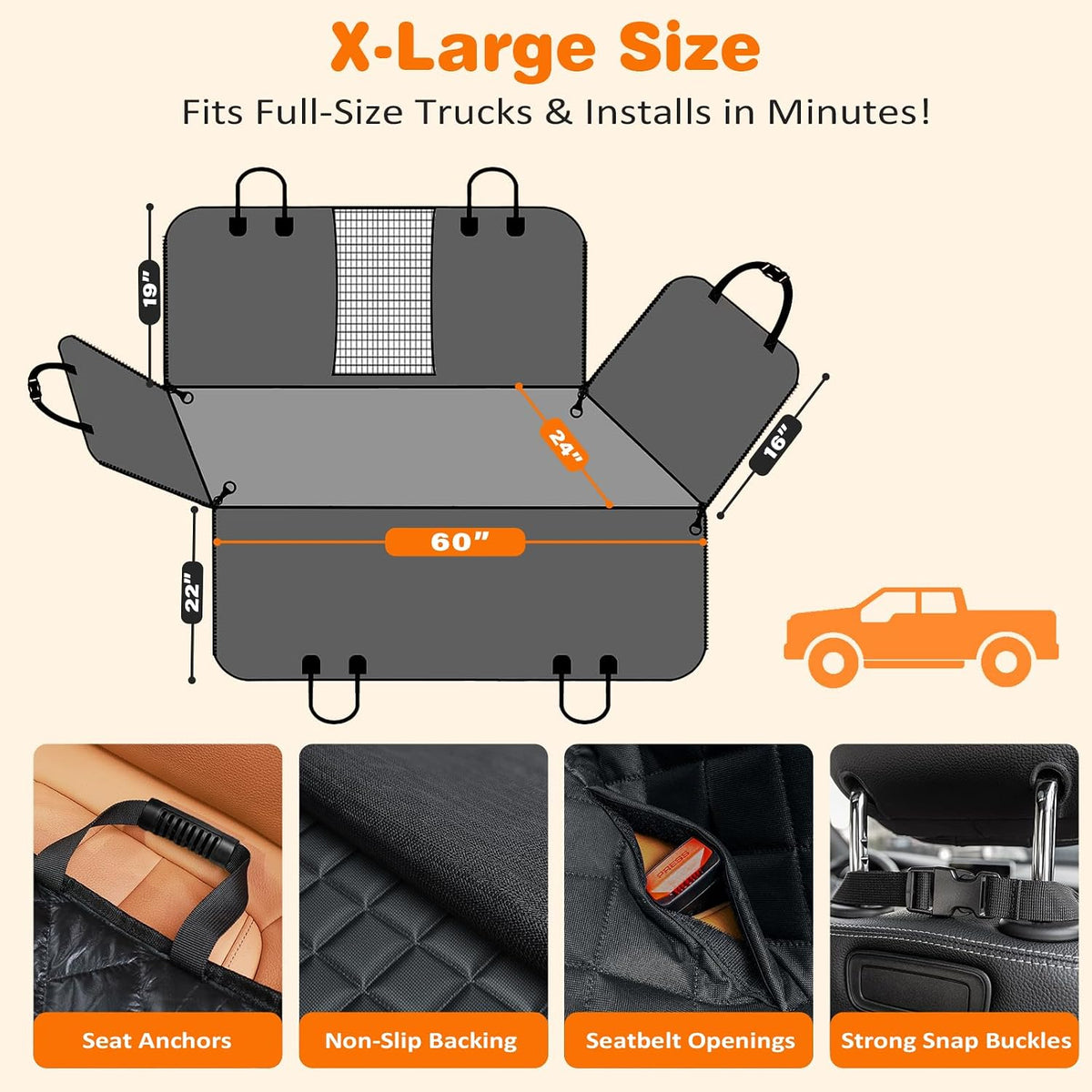 Dog Car Seat Cover for Back Seat, Waterproof Hammock for Car & SUV
