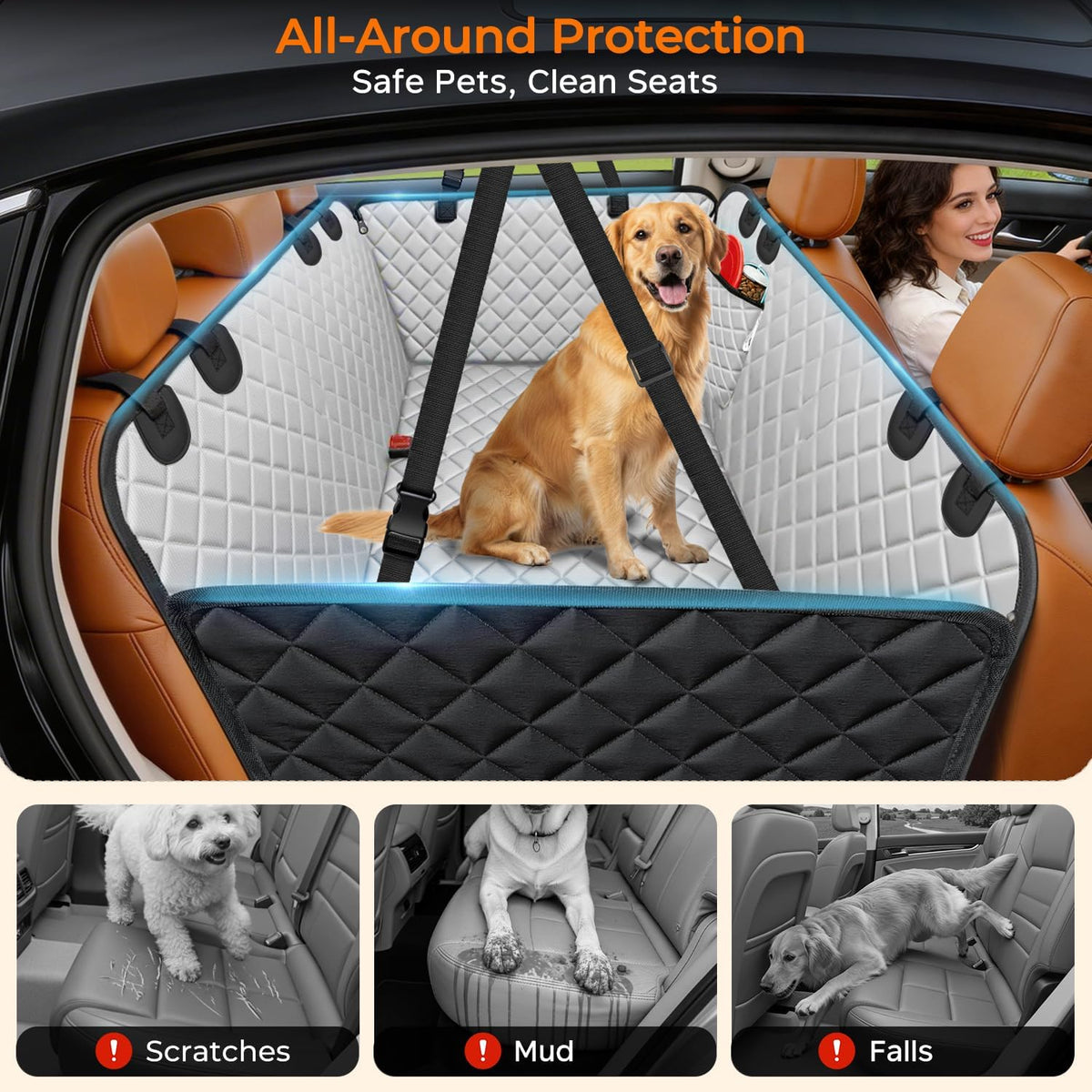 Dog Car Seat Cover for Back Seat, Waterproof Hammock for Car & SUV