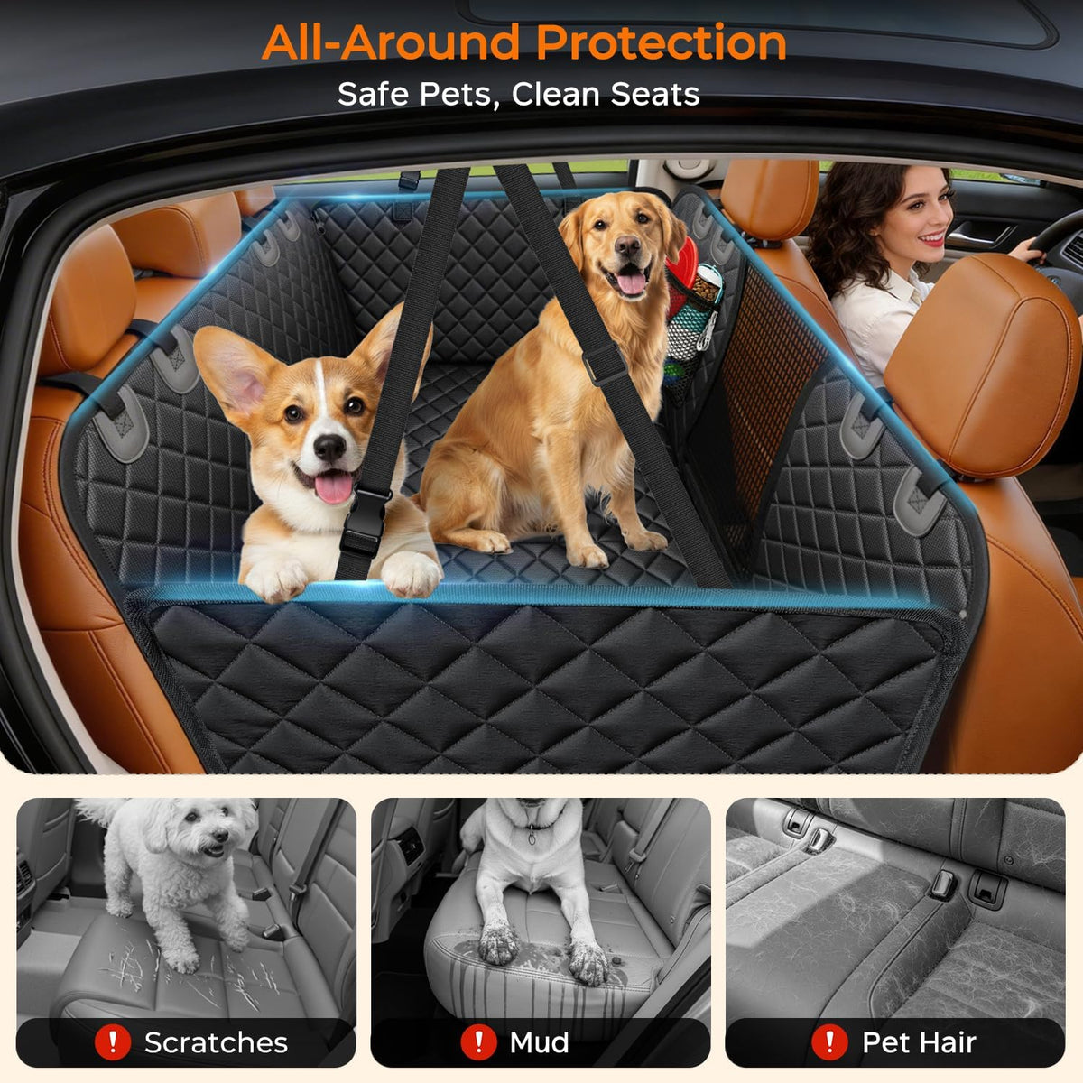 Dog Car Seat Cover for Back Seat, Waterproof Hammock for Car & SUV