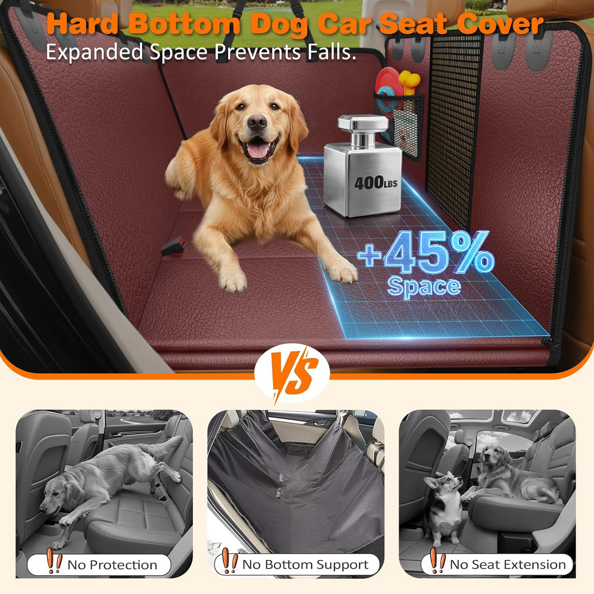 Dog Car Seat Cover for Back Seat, Waterproof Hammock for Car & SUV