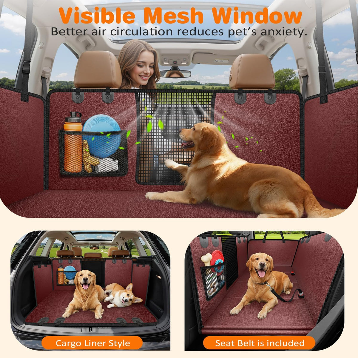 Dog Car Seat Cover for Back Seat, Waterproof Hammock for Car & SUV