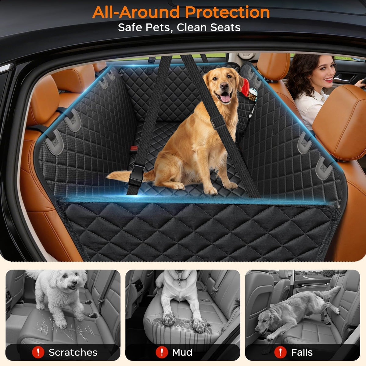 Dog Car Seat Cover for Back Seat, Waterproof Hammock for Car & SUV