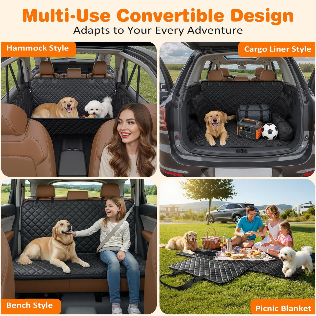 Dog Car Seat Cover for Back Seat, Waterproof Hammock for Car & SUV