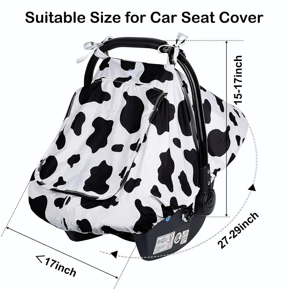 Baby Car Seat Cover, Car Seat Covers for Babies Infant Car Seat Canopy with Breathable Mesh Window Waterproof Carseat Cover for Babies Boy Girl 4 Seasons, White/Cow