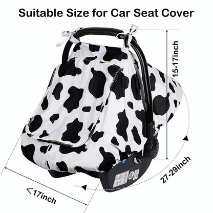 Baby Car Seat Cover, Car Seat Covers for Babies Infant Car Seat Canopy with Breathable Mesh Window Waterproof Carseat Cover for Babies Boy Girl 4 Seasons, White/Cow