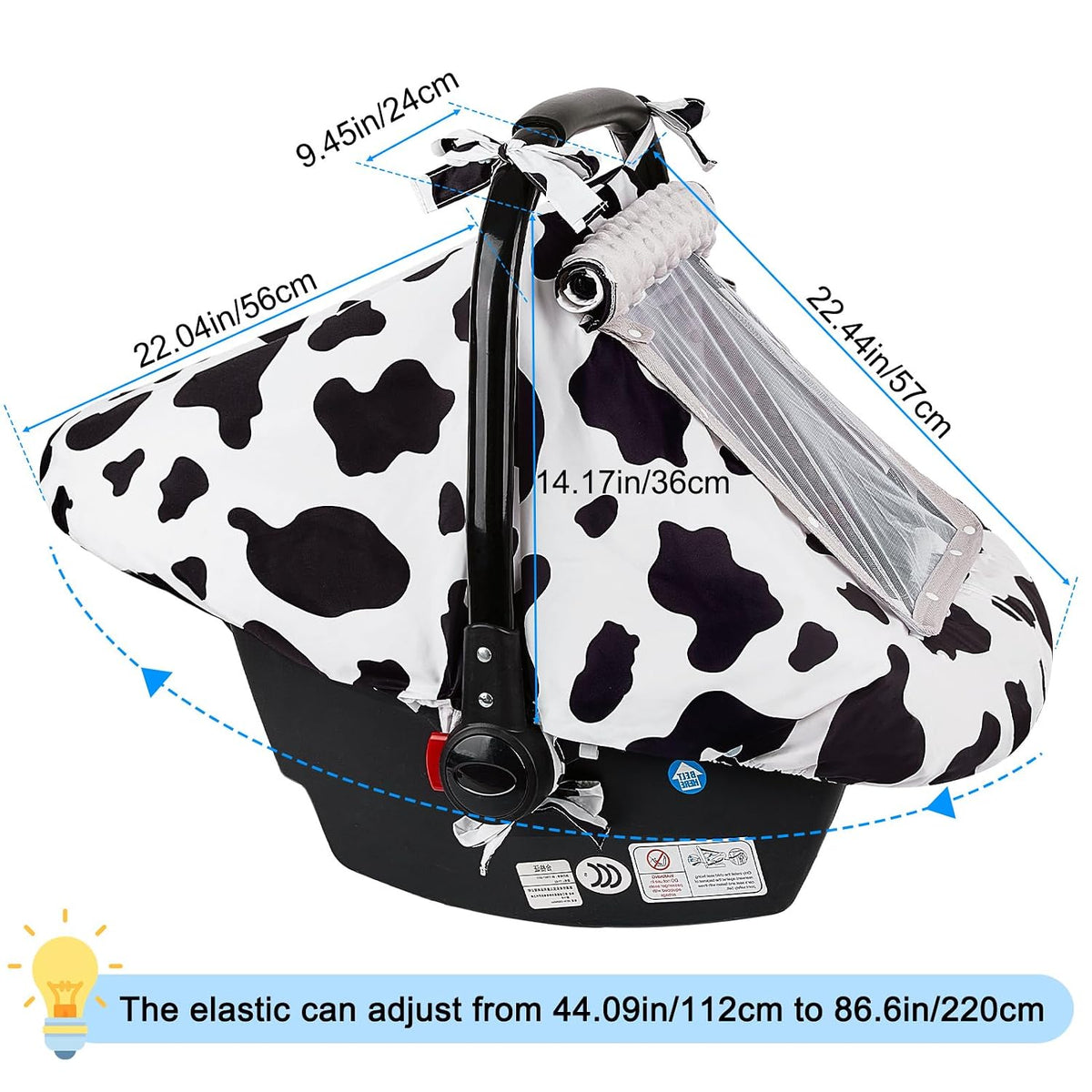 Baby Car Seat Cover, Car Seat Covers for Babies Infant Car Seat Canopy with Breathable Mesh Window Waterproof Carseat Cover for Babies Boy Girl 4 Seasons, White/Cow