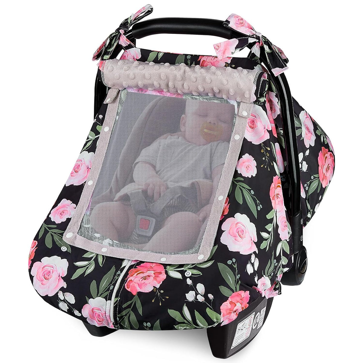 Baby Car Seat Cover, Car Seat Covers for Babies Infant Car Seat Canopy with Breathable Mesh Window Waterproof Carseat Cover for Babies Boy Girl 4 Seasons, White/Cow