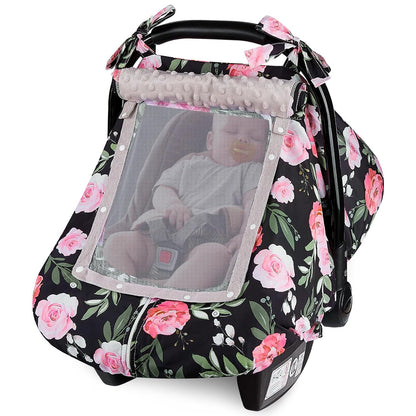 Baby Car Seat Cover, Car Seat Covers for Babies Infant Car Seat Canopy with Breathable Mesh Window Waterproof Carseat Cover for Babies Boy Girl 4 Seasons, White/Cow